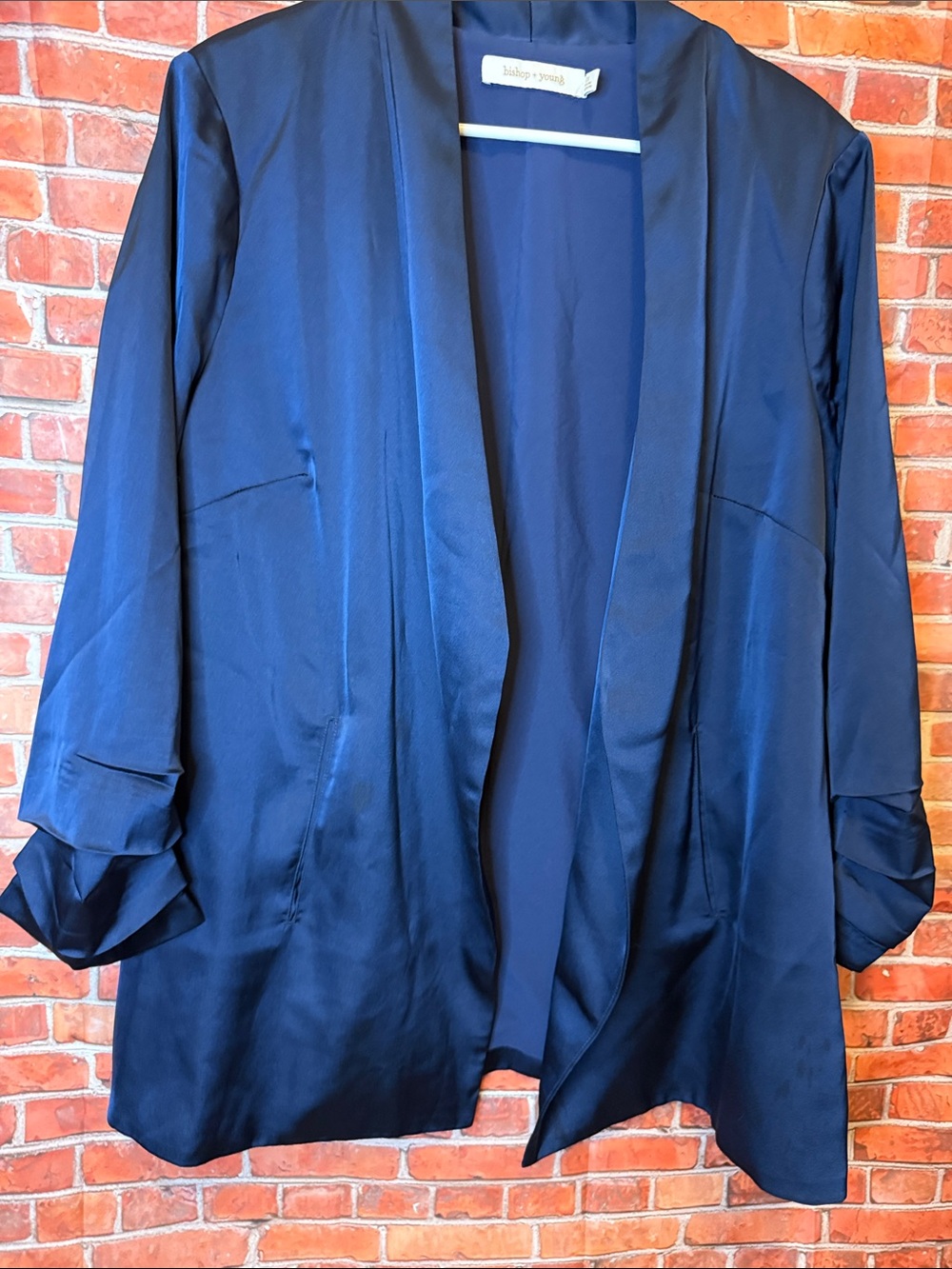 bishop + young Navy Satin Open-Front Blazer